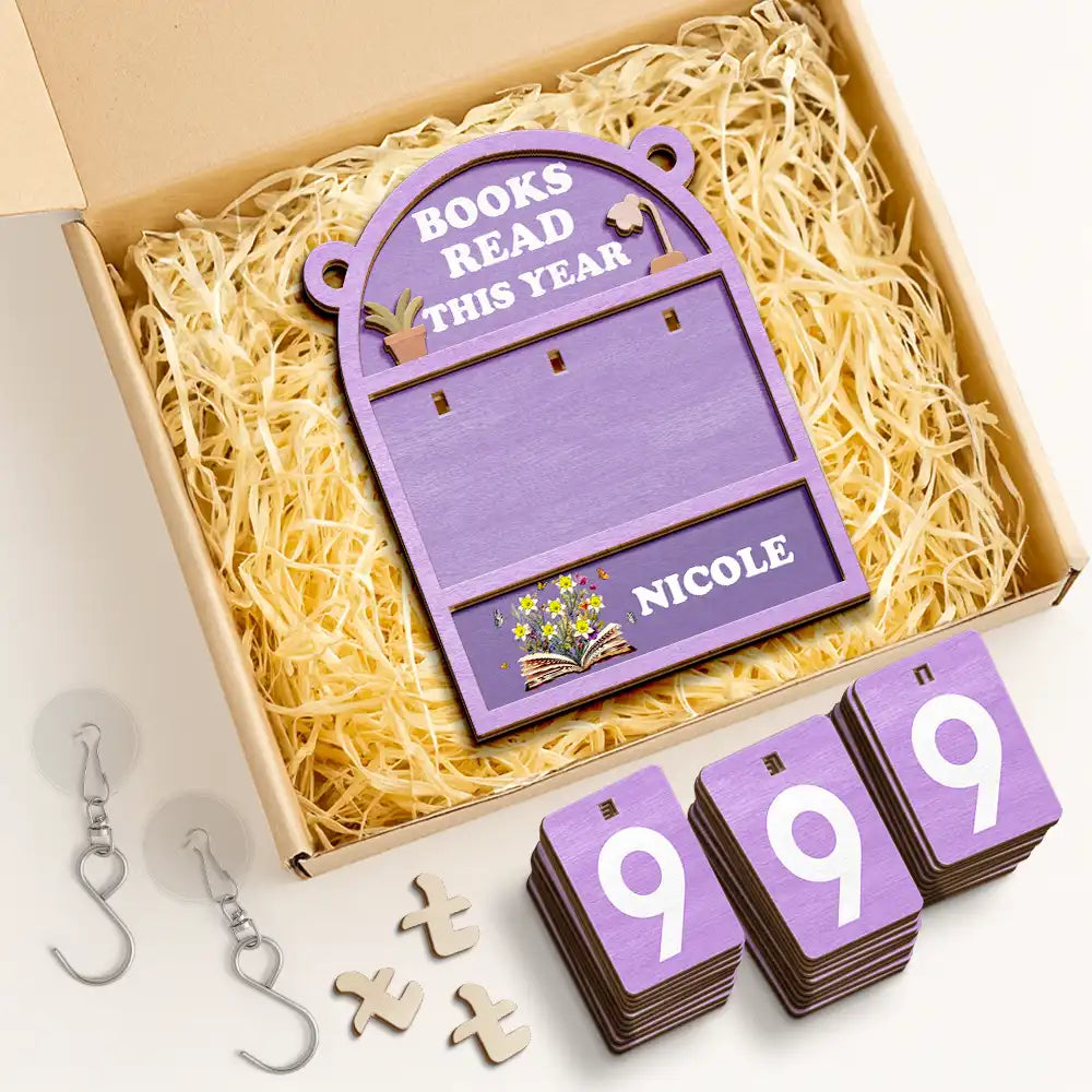 Gift For Yourself, Gift For Women, Reading, Happy - Books Read This Year Flowers Growing From Book - Personalized Hanging Tracker Sign
