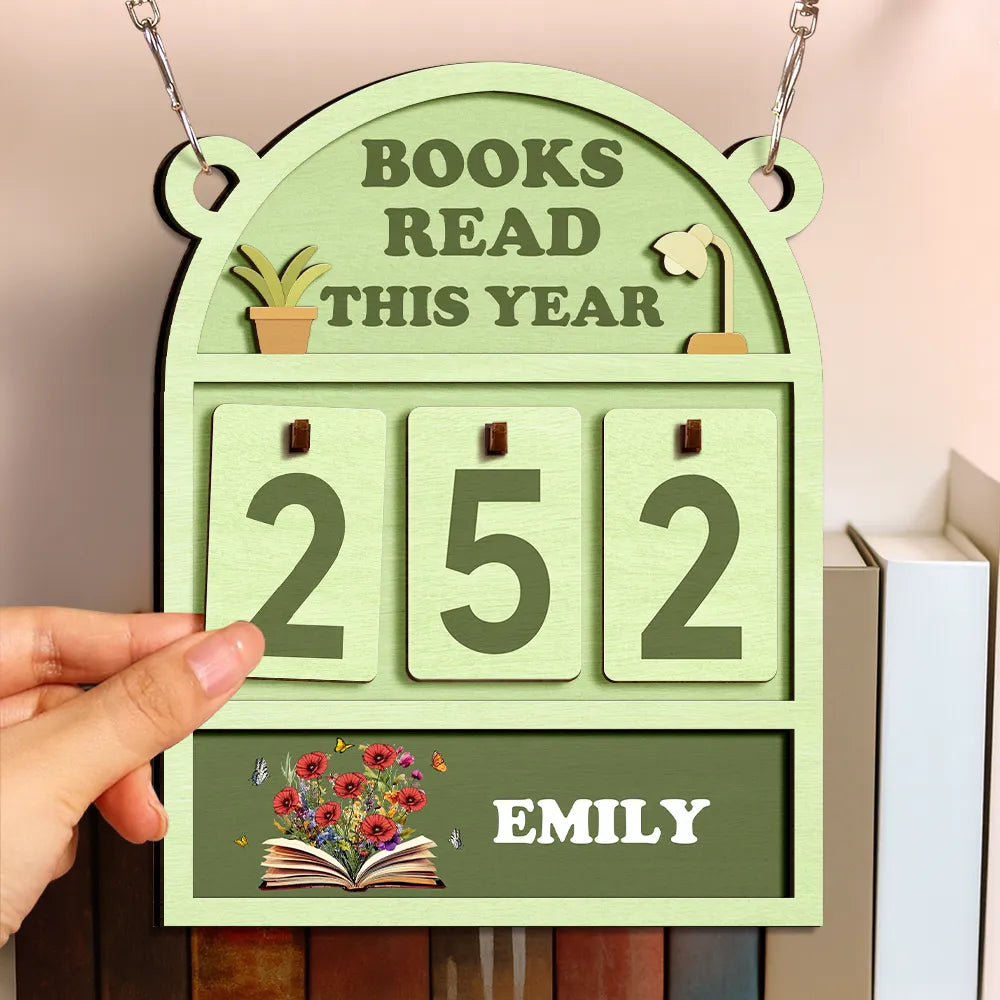 Gift For Yourself, Gift For Women, Reading, Happy - Books Read This Year Flowers Growing From Book - Personalized Hanging Tracker Sign