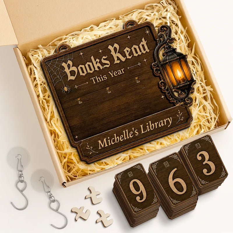 Playful,Halloween,Reading,Pet Lovers,Icon - Books Read This Year Halloween Style - Personalized Hanging Tracker Sign