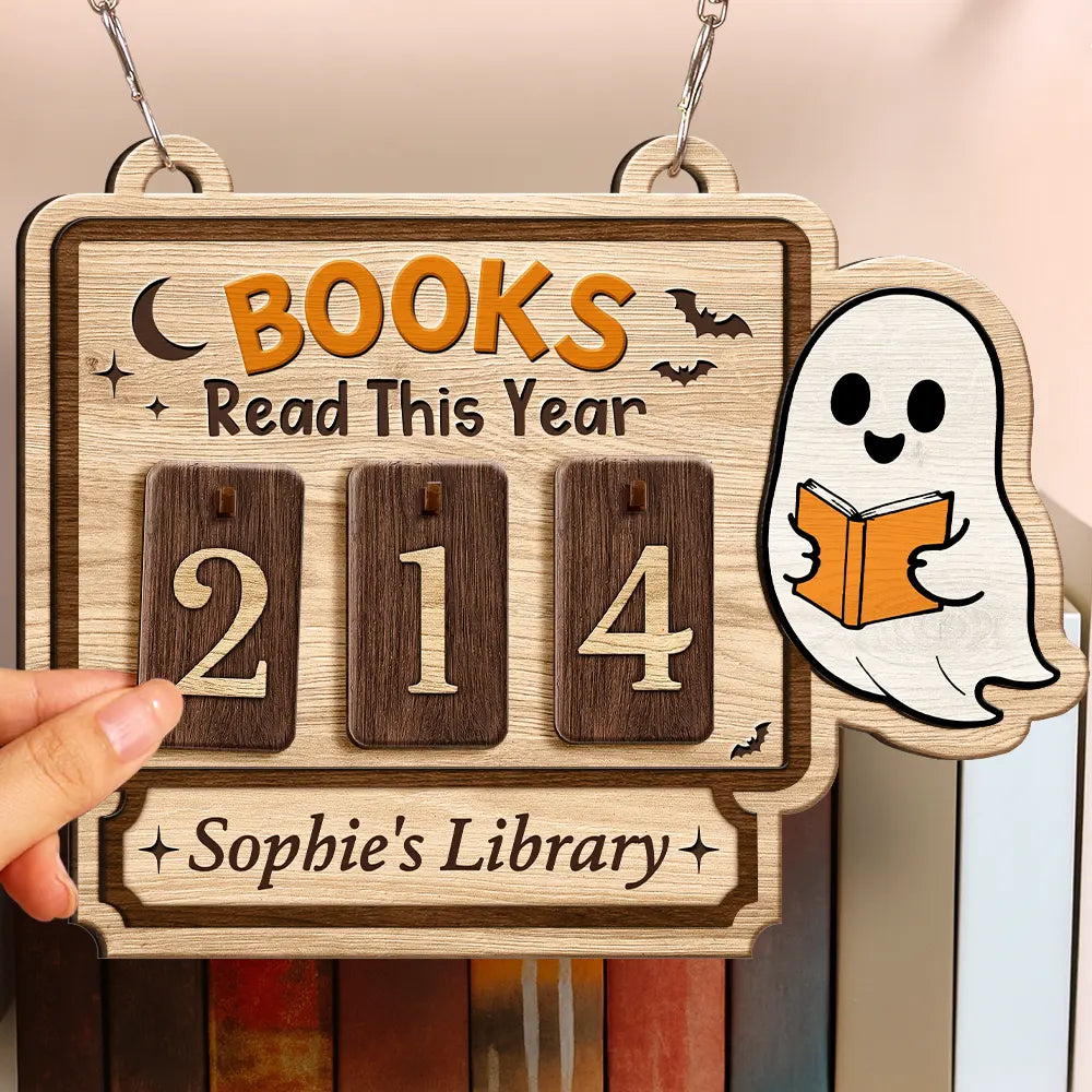 Playful,Halloween,Reading,Pet Lovers,Icon - Books Read This Year Halloween Style - Personalized Hanging Tracker Sign