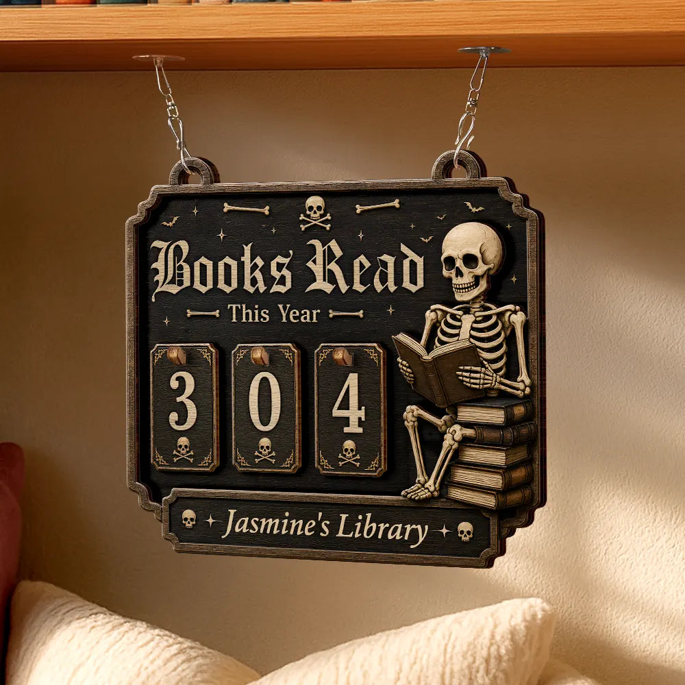 Playful,Halloween,Reading,Pet Lovers,Icon - Books Read This Year Halloween Style - Personalized Hanging Tracker Sign