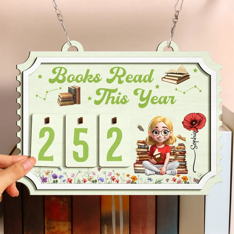 Reading,Gift For Yourself,Gift For Women,Happy - Books Read This Year Reading Girl With Birth Month Flower - Personalized Hanging Tracker Sign