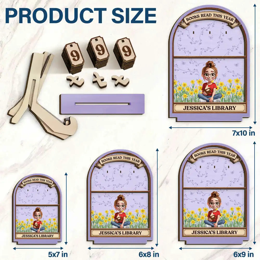 Gift For Women,Happy,Readin - Books Read This Year Reading Girl With Birth Month Flower - Personalized 2-Layered Wooden Tracker Sign