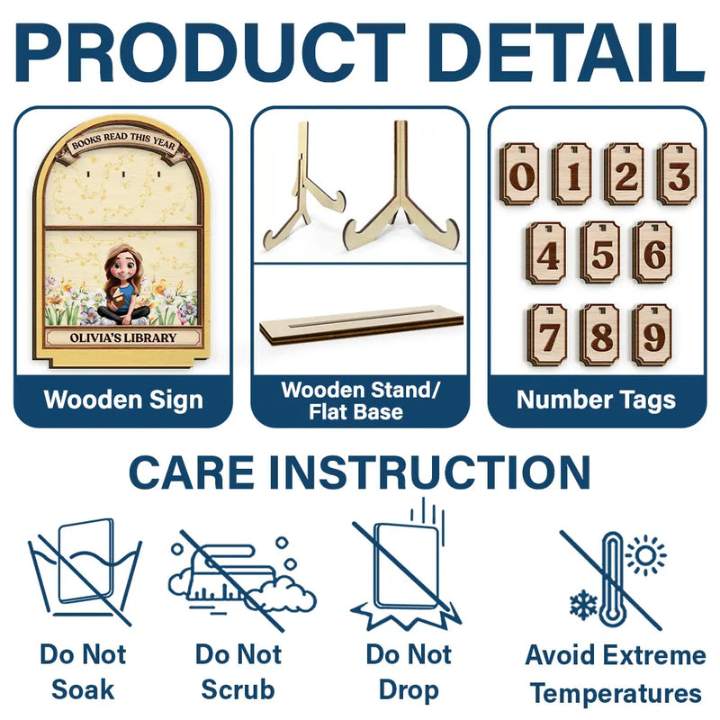 Gift For Women,Happy,Readin - Books Read This Year Reading Girl With Birth Month Flower - Personalized 2-Layered Wooden Tracker Sign