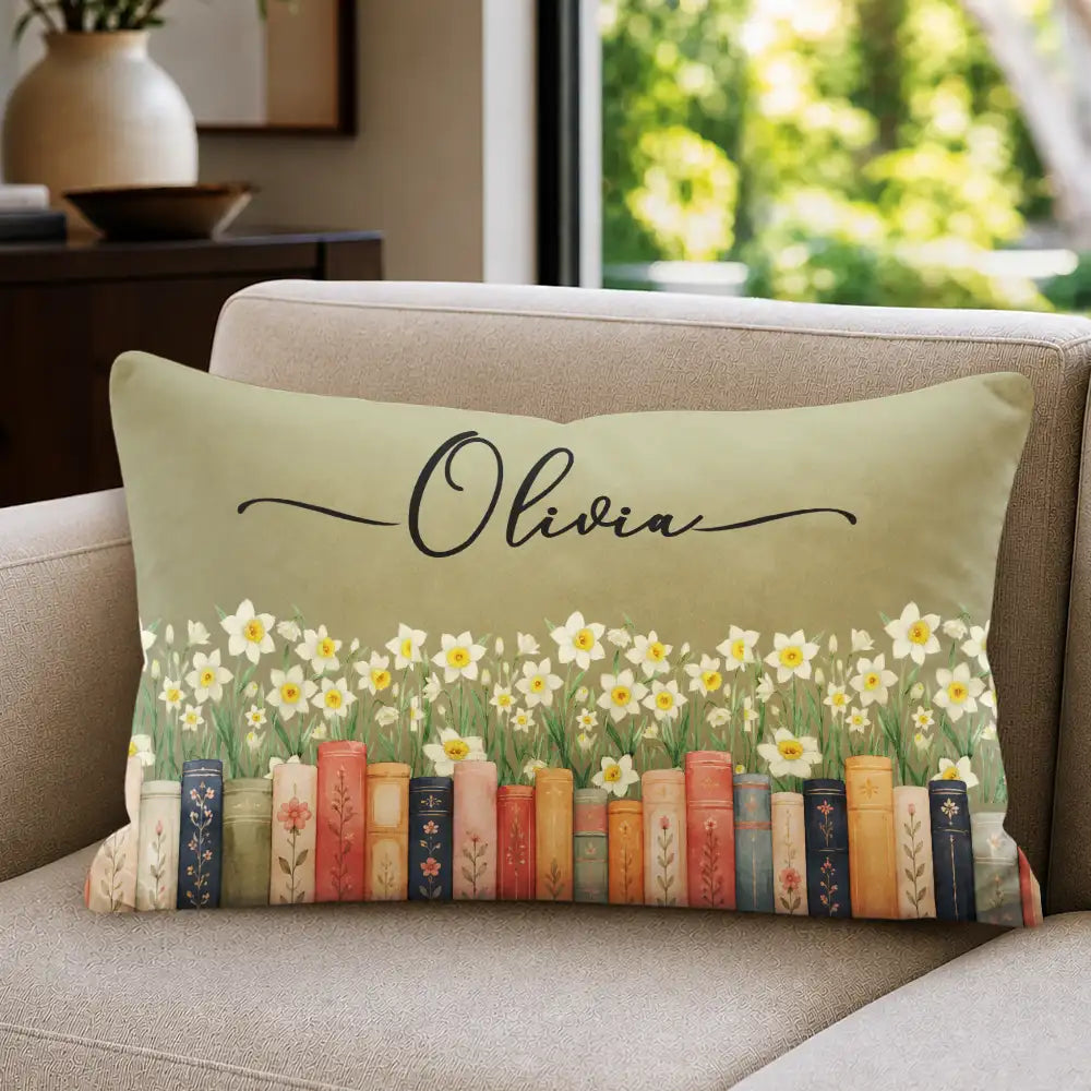 Adorable,Reading,Gift For Yourself,Icon - Bookshelf Flower Garden - Personalized Pillow