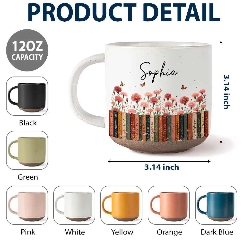 Reading,Gift For Yourself,Adorable,Icon - Bookshelf Flower Garden - Personalized Pottery Mug