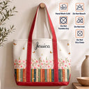 Reading,Gift For Yourself,Gift For Women,Icon,Happy - Bookshelf Flower Garden Woman Name - Personalized Fabric Tote Bag