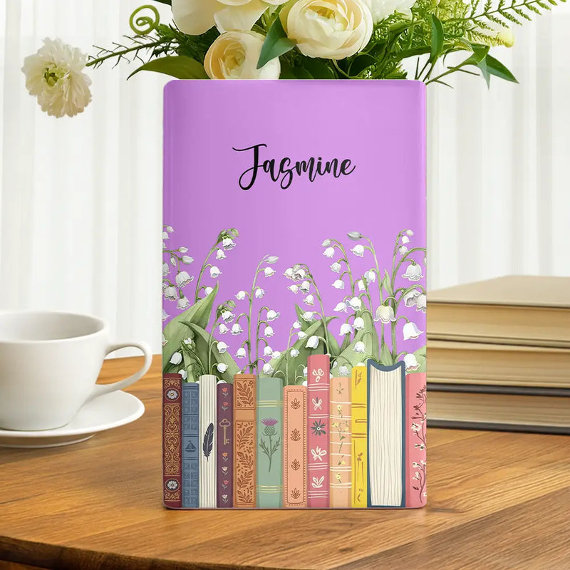 Christmas,Cozy,Reading,Gift For Yourself,Gift For Women,Icon - Bookshelf Library Birth Month Flower - Personalized Ceramic Book Vase