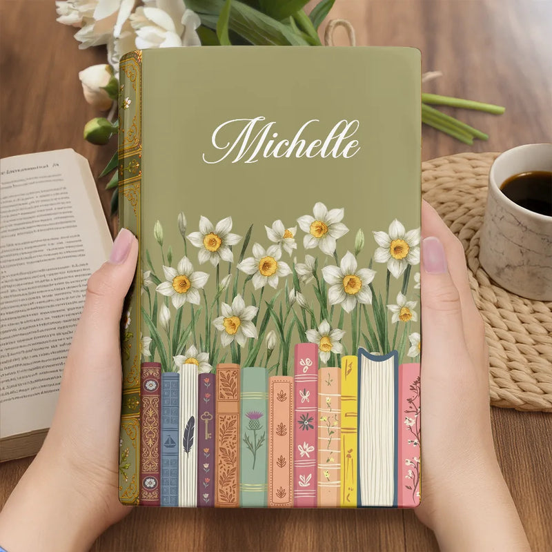 Christmas,Cozy,Reading,Gift For Yourself,Gift For Women,Icon - Bookshelf Library Birth Month Flower - Personalized Ceramic Book Vase