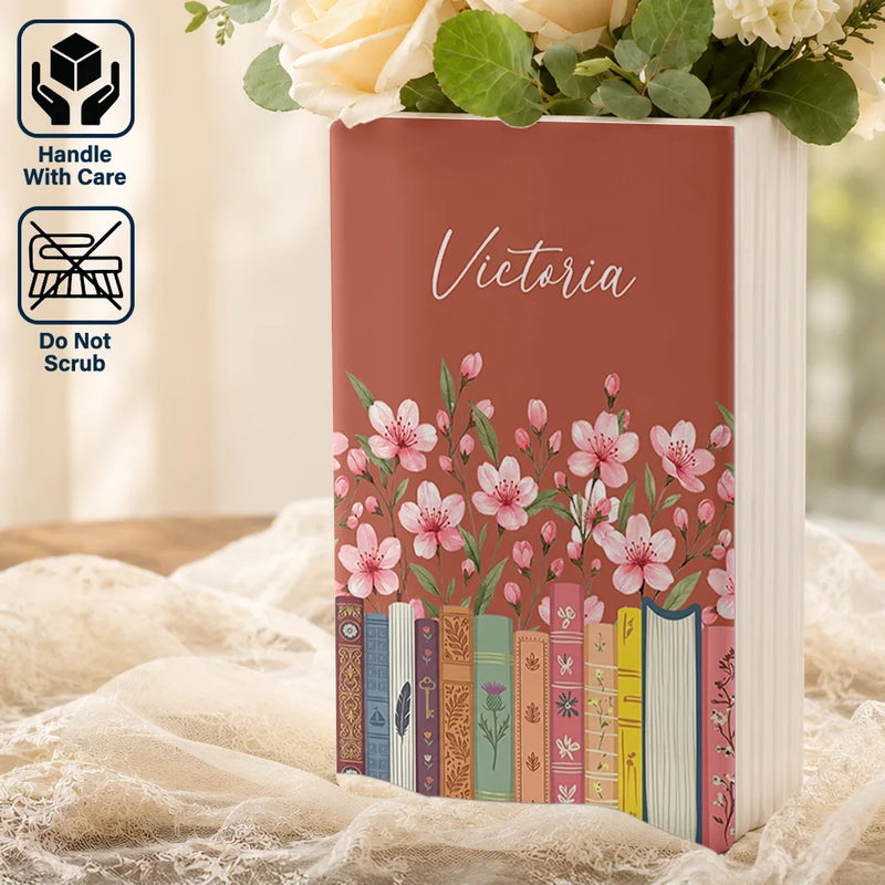Christmas,Cozy,Reading,Gift For Yourself,Gift For Women,Icon - Bookshelf Library Birth Month Flower - Personalized Ceramic Book Vase