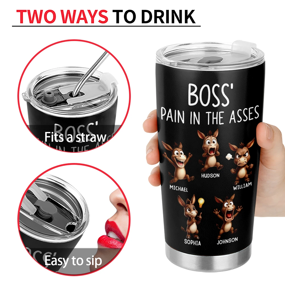 Gifts For Colleagues, Gift For Women, Gift For Men - Boss' Little Trouble 3D Effect Funny Donkey - Personalized Tumbler