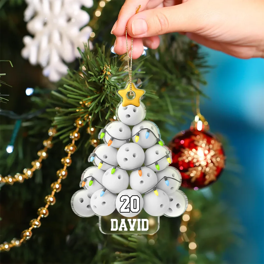 Gift For Yourself,Gift For Women,Gift For Men,Baseball,Basketball,Football,Golf,Happy,Christmas - Bowling Christmas Tree - Personalized Custom Shaped Acrylic Ornament