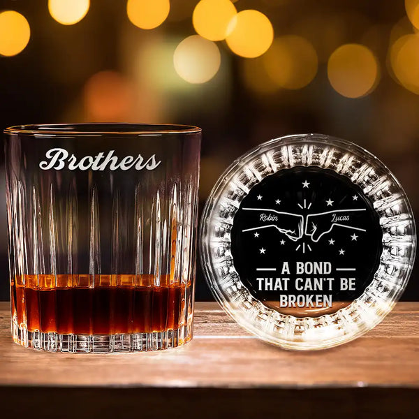 Gift For Brothers,Gift For Sisters,Gift For Sibling,Cousin,Gift For Women,Gift For Men,Happy - Brothers A Bond That Can't Be Broken - Personalized Rocks Whiskey Glass