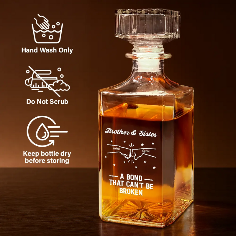 Gift For Brothers,Gift For Sisters,Gift For Sibling,Cousin,Happy - Brothers A Bond That Can't Be Broken - Personalized Square Whiskey Bottle