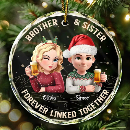Brothers & Sisters Forever Linked Together - Personalized Circle Glass Ornament