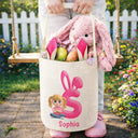 Gift For Kids,Grandpa - Grandkids,Grandma - Grandkids,Gift For Grandkids,Easter - Bunny Alphabet With Kid Baby Sitting 3D Effect - Personalized Bunny Ears Bucket Bag