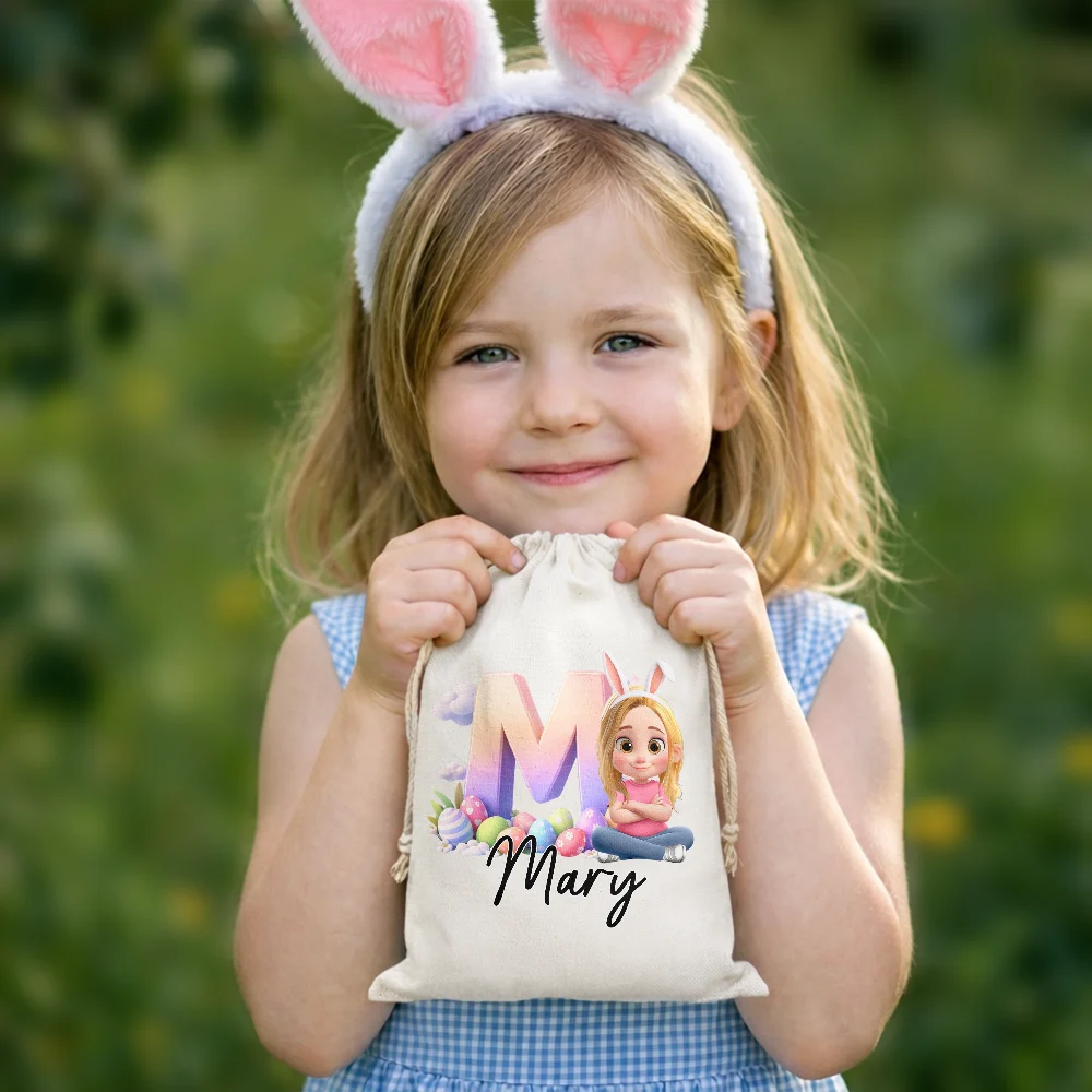 Grandpa - Grandkids,Gift For Kids,Grandma - Grandkids,Gift For Grandkids,Dad - Children,Mom - Children,Parents,Easter - Bunny Ears Kids Sitting With Alphabet - Personalized Favor Bag