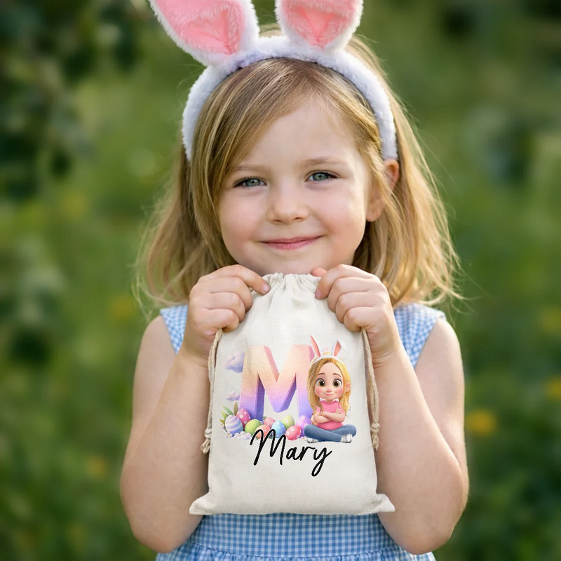 Grandpa - Grandkids,Gift For Kids,Grandma - Grandkids,Gift For Grandkids,Dad - Children,Mom - Children,Parents,Easter - Bunny Ears Kids Sitting With Alphabet - Personalized Favor Bag
