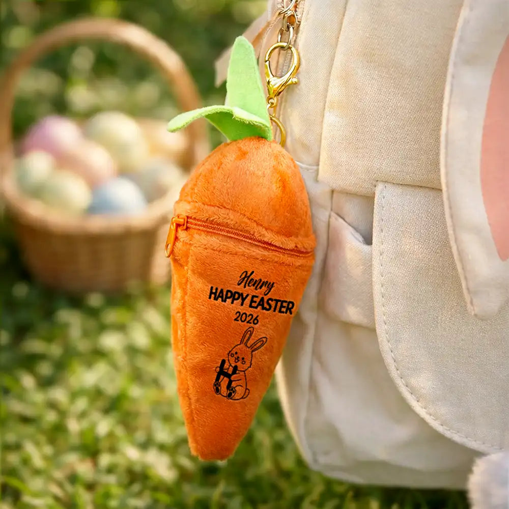 Easter,Happy,Parents,Dad - Children,Mom - Children,Gift For Kids - Bunny Holding Alphabet Letters - Personalized Plush Reversible Carrot Bunny Keychain