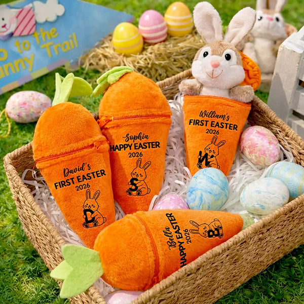 Easter,Happy,Parents,Dad - Children,Mom - Children,Gift For Kids - Bunny Holding Alphabet Letters - Personalized Plush Reversible Carrot Bunny Keychain