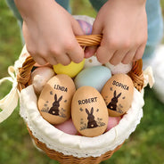 Gift For Kids,Grandma - Grandkids,Gift For Grandkids,Dad - Children,Mom - Children,Easter,Happy - Bunny With Spring Flowers - Personalized Musical Wooden Easter Egg Shaker
