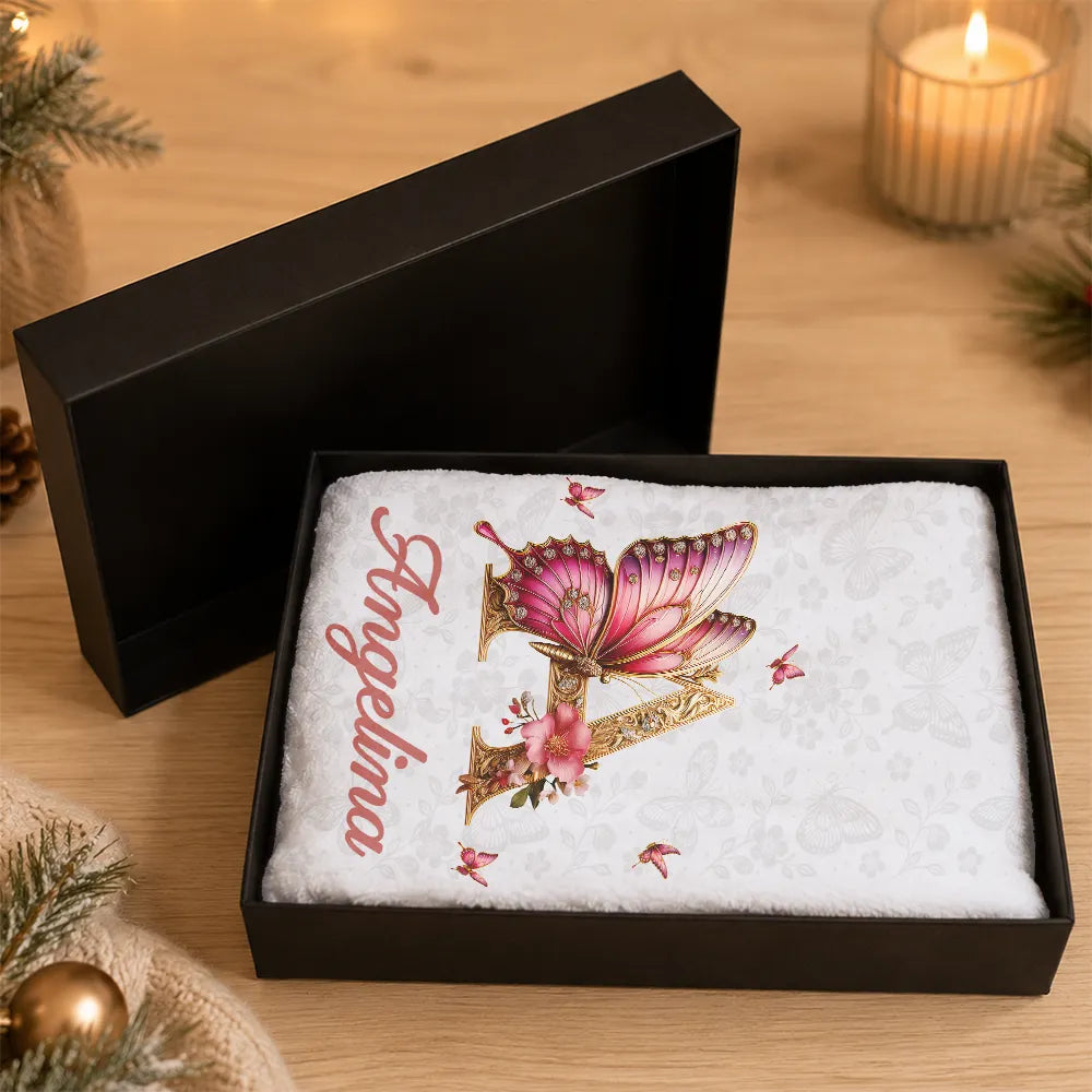 Confident,Christmas,Gift For Yourself,Gift For Women,Icon - Butterfly Floral Alphabet For Her - Personalized Fleece Scarf