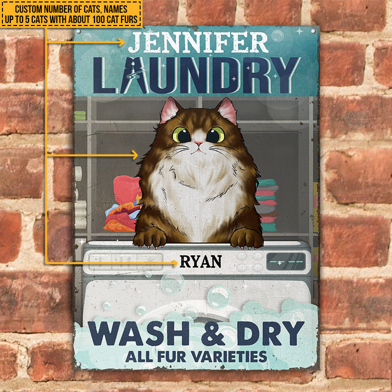 Cat Laundry Wash & Dry Custom Classic Metal Signs, Personalized Funny Cat Sign, Gift For Cat Lovers