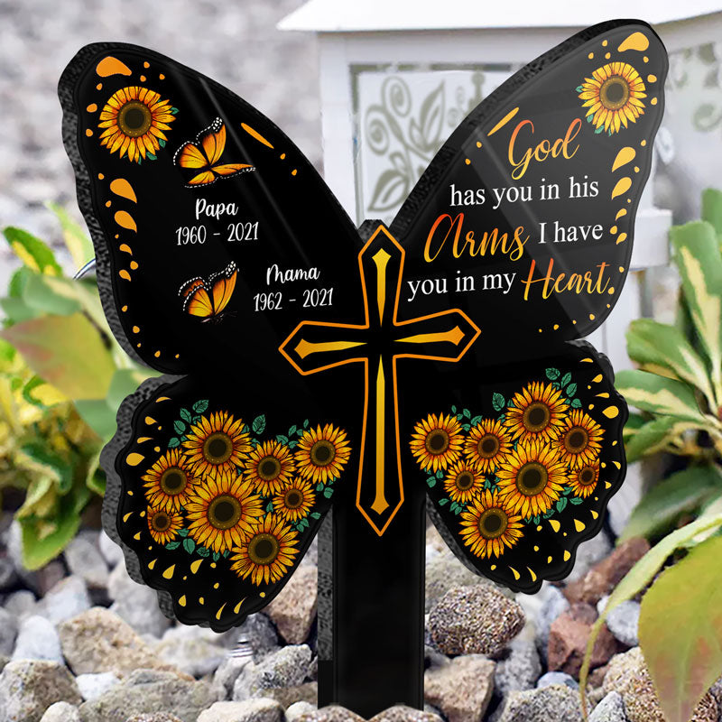 Christian God Has You In His Arms - Memorial Gift - Personalized Custom Butterfly Acrylic Plaque Stake