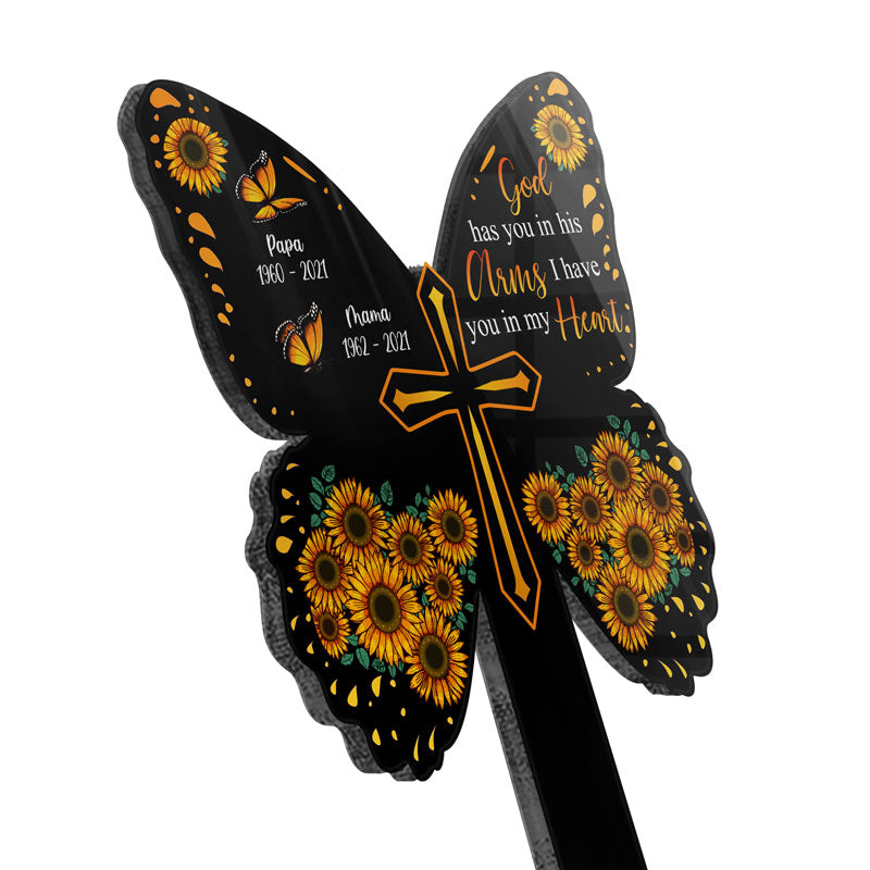 Christian God Has You In His Arms - Memorial Gift - Personalized Custom Butterfly Acrylic Plaque Stake