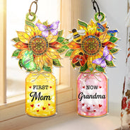 Gift For Grandma,Grandma - Grandkids,Happy,Icon,Grateful - First Mom Now Grandma Sunflower Love Bugs - Personalized Window Hanging Suncatcher Ornament
