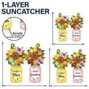 Gift For Grandma,Grandma - Grandkids,Happy,Icon,Grateful - First Mom Now Grandma Sunflower Love Bugs - Personalized Window Hanging Suncatcher Ornament