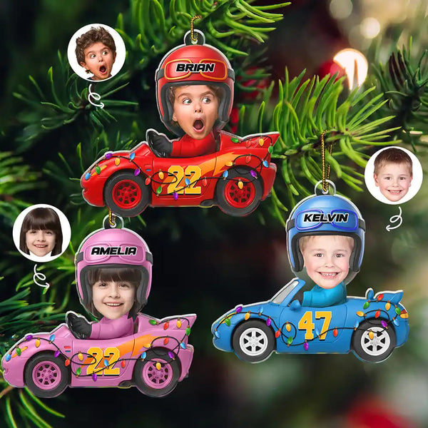 Gift For Kids,Gift For Grandkids,Custom Photo,Christmas,Funny - Custom Photo Funny Kid Face Car Toys - Personalized Custom Shaped Acrylic Ornament