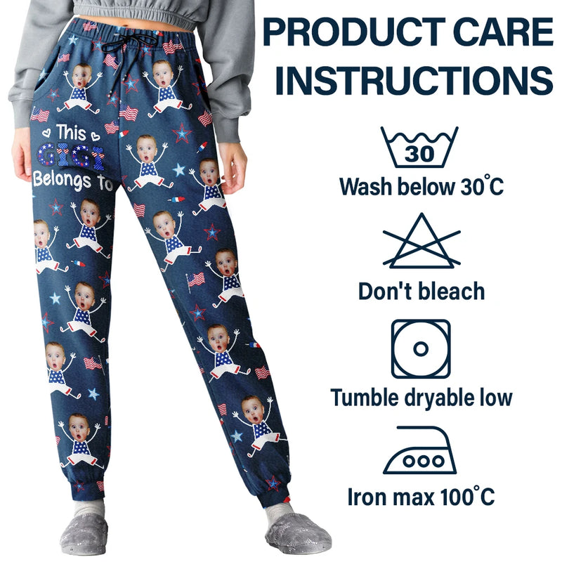 Gift For Father,Gift For Mother,Gift For Grandpa,Gift For Grandma,Stick Figure,Happy,Photo,Icon,Humorous - Custom Photo US Stick Figures This Grandpa Grandma Mom Dad Belongs To - Personalized Pajama Pants