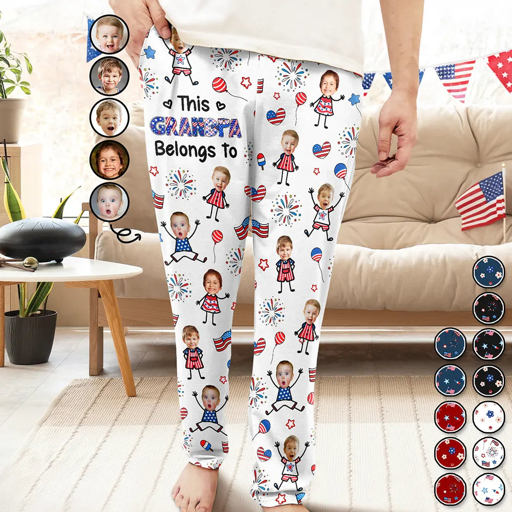 Gift For Father,Gift For Mother,Gift For Grandpa,Gift For Grandma,Stick Figure,Happy,Photo,Icon,Humorous - Custom Photo US Stick Figures This Grandpa Grandma Mom Dad Belongs To - Personalized Pajama Pants