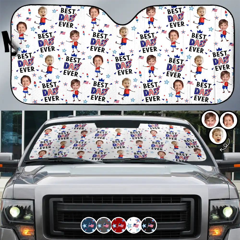 Gift For Mother,Gift For Grandma,Happy,Summer,Gift For Father,Gift For Grandpa,Independence Day,Photo,Icon,Humorous - Custom Photo Stars & Stripes Best Dad Mom Grandpa Grandma Ever - Personalized Auto Sunshade