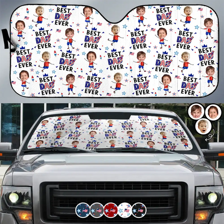 Custom Photo Stars & Stripes Best Dad Mom Grandpa Grandma Ever - Personalized Auto Sunshade