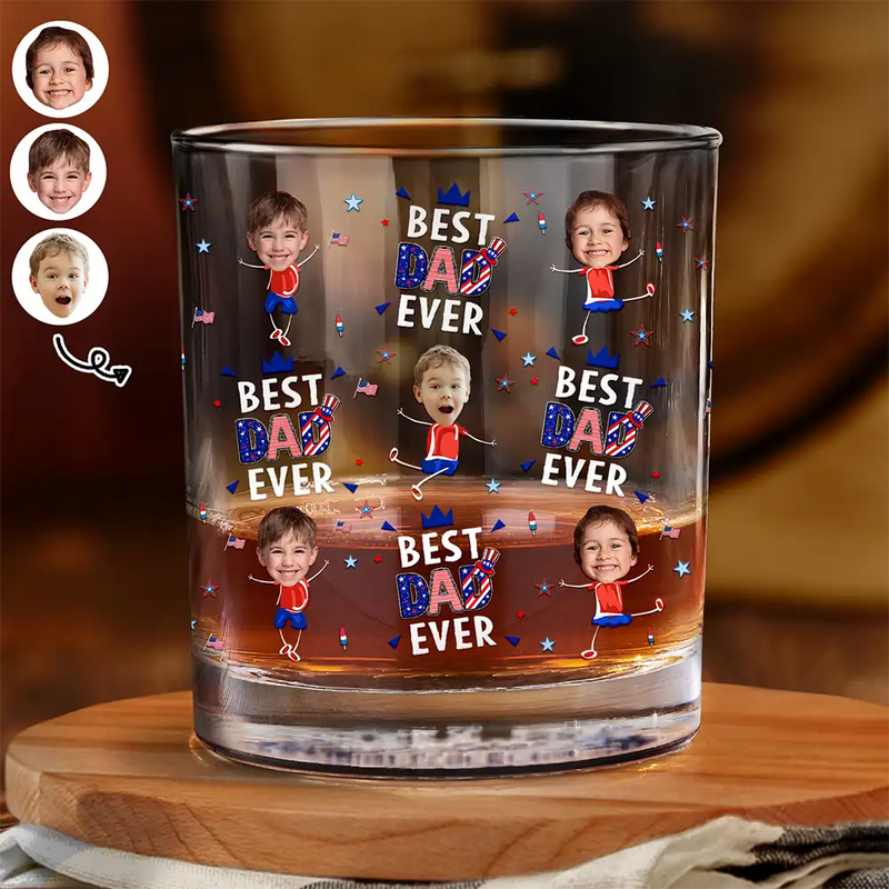 Gift For Father,Gift For Grandpa,Independence Day,Gift For Mother,Gift For Grandma,Photo,Icon,Humorous - Custom Photo Stars & Stripes Best Mom Dad Grandma Grandpa Ever - Personalized Whiskey Glass