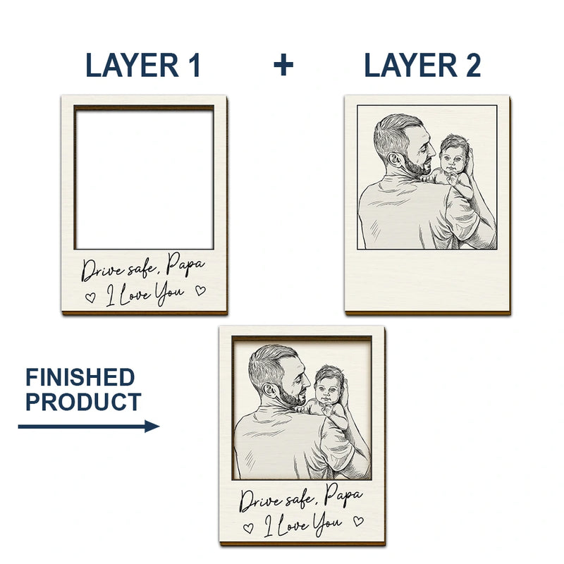 Gift For Father,Gift For Grandpa,Gift For Grandma,Gift For Mother,Non-Eng,Photo - Pencil Sketch,Grateful - Custom Photo Pencil Sketch Drive Safe Daddy We Love You - Personalized Custom Shaped Car Visor Clip