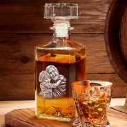 Gift For Father,Gift For Grandpa,Non-Eng,Photo - Pencil Sketch (Dark BG),Proud - Custom Photo White Pencil Sketch Art Best Dad Grandpa Ever Family Portrait - Personalized Square Whiskey Bottle