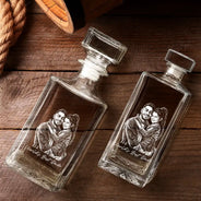 Gift For Father,Gift For Grandpa,Non-Eng,Photo - Pencil Sketch (Dark BG),Proud - Custom Photo White Pencil Sketch Art Best Dad Grandpa Ever Family Portrait - Personalized Square Whiskey Bottle