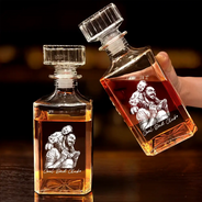 Gift For Father,Gift For Grandpa,Non-Eng,Photo - Pencil Sketch (Dark BG),Proud - Custom Photo White Pencil Sketch Art Best Dad Grandpa Ever Family Portrait - Personalized Square Whiskey Bottle