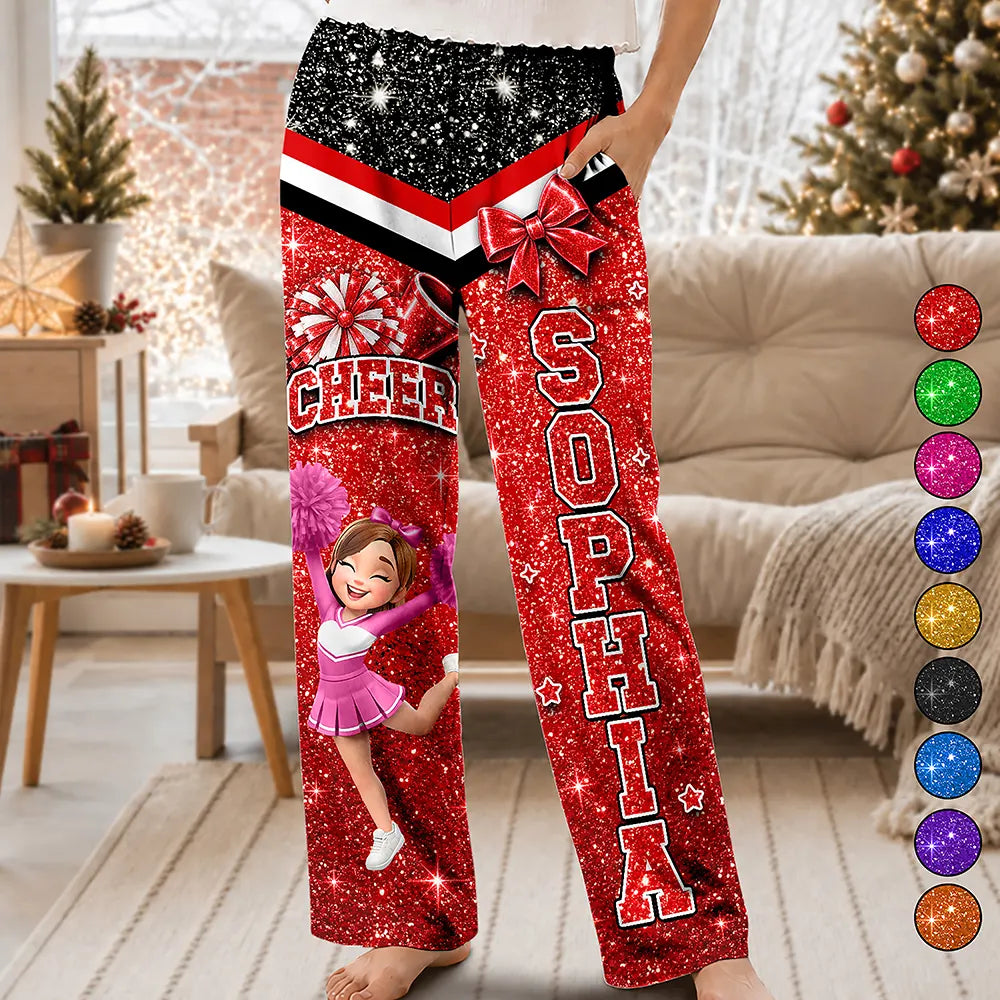 Christmas,Gift For Women,Gift For Yourself,Gifts For Her,Happy,Vector - Gift For Cheerleaders, Daughter, Granddaughter - Personalized Faux Glitter Pajama Pants
