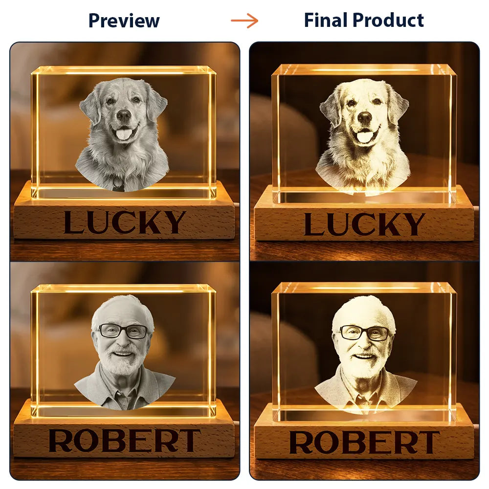 Christmas,Custom Photo,Family,First Christmas,Gift For Couples,Happy,Pet Couple,Pet Lovers,Remove BG Photo - Couple With Pet, Dog Mom, Cat Dad, New Baby - Personalized Custom Photo First Year As A Family Of Four Crystal Cube Lamp