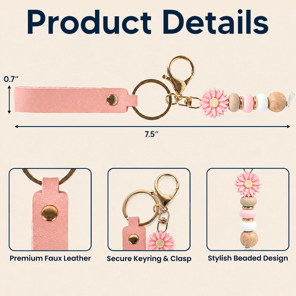 Gift For Yourself, Gift For Women, Adorable, Icon - Birth Month Flower Woman Name - Personalized Leather Beaded Keychain