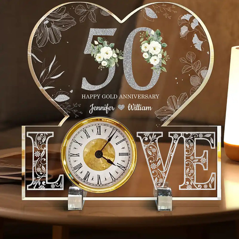 Wedding Anniversary,Gift For Couples,Gift For Husband,Gift For Wife,Happy - Couple Anniversary Date - Personalized Acrylic Desk Clock