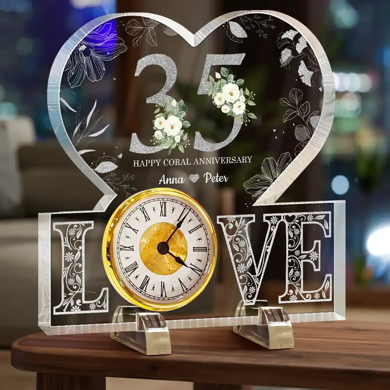 Wedding Anniversary,Gift For Couples,Gift For Husband,Gift For Wife,Happy - Couple Anniversary Date - Personalized Acrylic Desk Clock