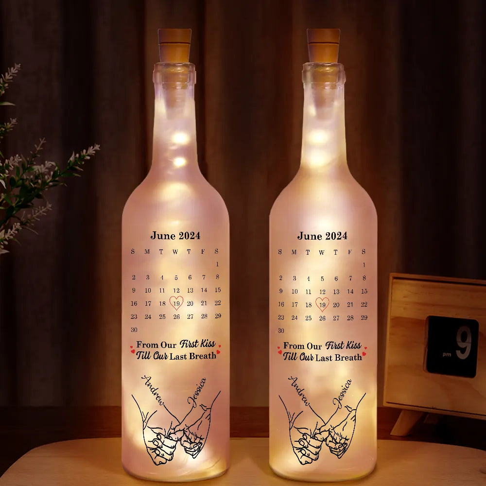Calendar Hand Holding Couple The Date It All Began - Personalized Bottle Light