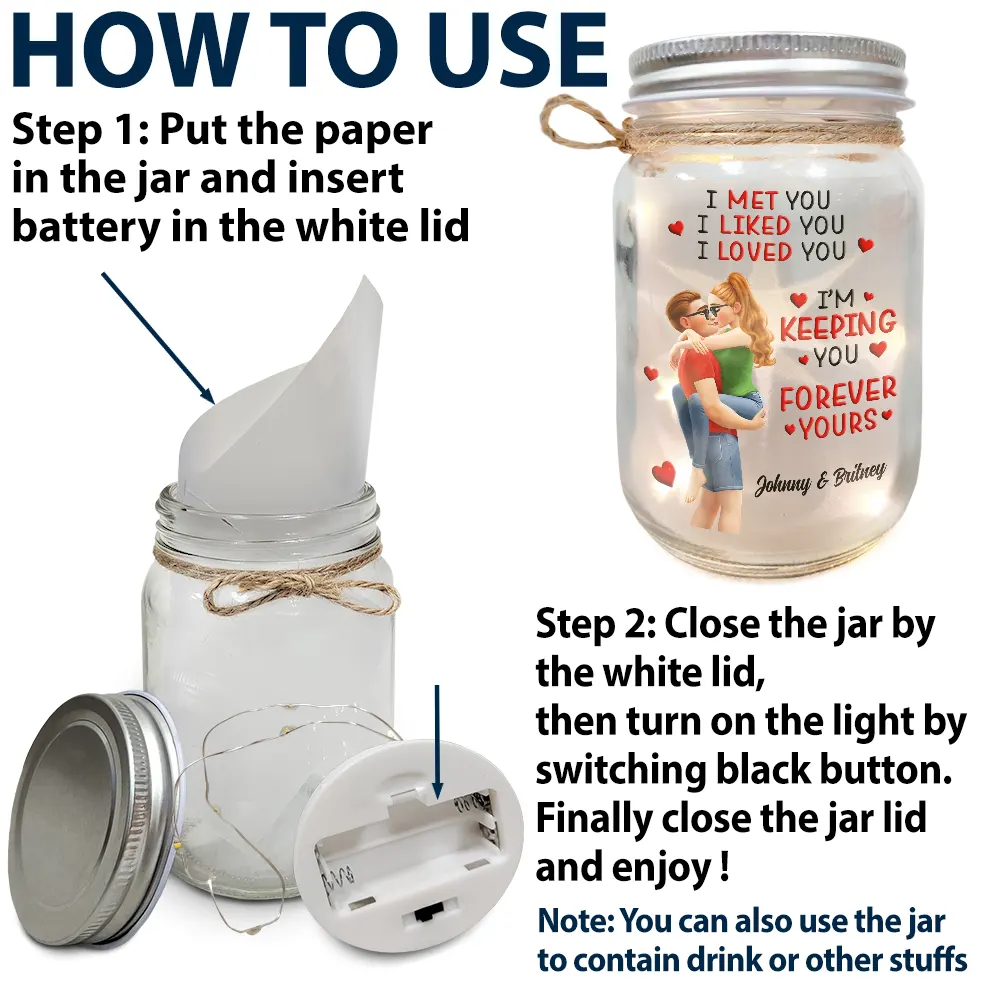 Gift For Couples,Gift For Husband,Gift For Wife,Gift For Boyfriend,Gift For Girlfriend - Calendar I Met You Liked You Love You Forever - Personalized Mason Jar Light