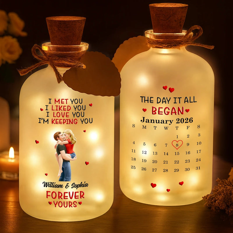 Gift For Couples,Gift For Husband,Gift For Wife,Gift For Boyfriend,Gift For Girlfriend,LGBT,Love - Calendar I Met You Liked You Love You Forever - Personalized Short Bottle Light