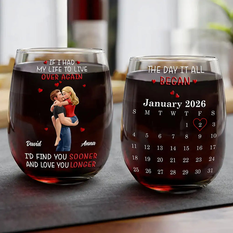 Gift For Couples,Gift For Husband,Gift For Wife,Gift For Girlfriend,LGBT,Love - Calendar I Met You Liked You Love You Forever - Personalized Stemless Wine Glass